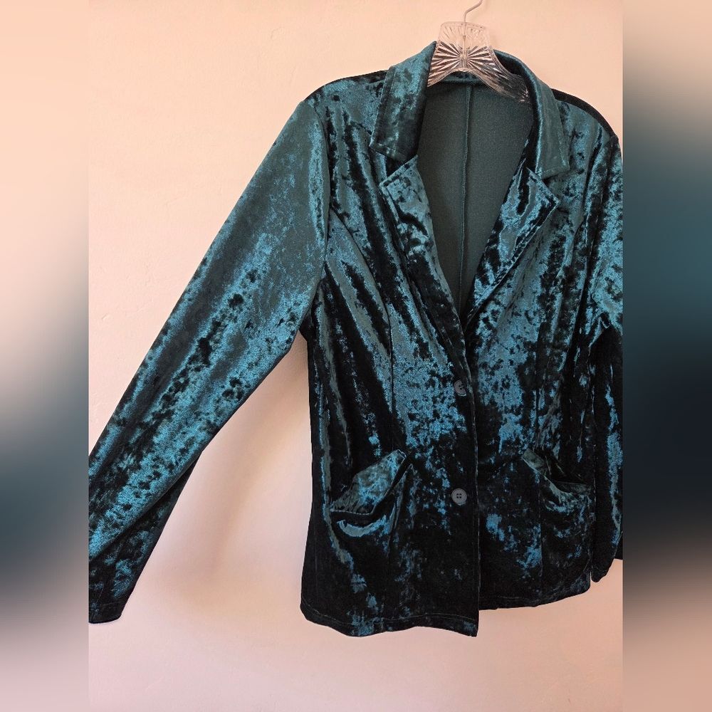 Emerald Green Velvet Blazer Jacket Jewel Tone Party Holiday Disco Christmas L - Picture 7 of 11